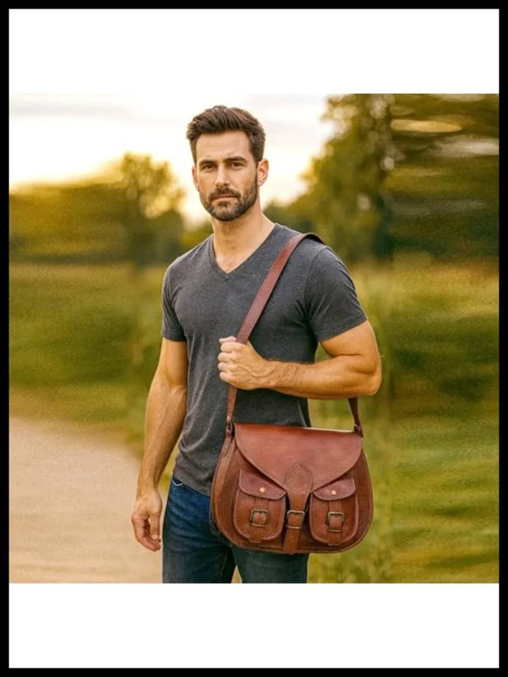 Genuine Leather Crossbody Satchel Handbag with Adjustable Strap Tote Shoulder